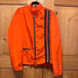 Vintage 60s Calderon of California Orange Nylon Windbreaker Black Racing Stripes
